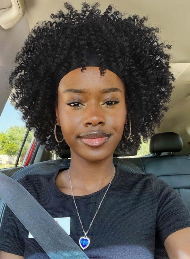 WIGER Short Afro Bouncy Curly Headband Wig Kinky Curly Wigs with Headbands Black Attached Afro Curly Headband Wigs Synthetic Afro Wigs(1B#) - Image 1